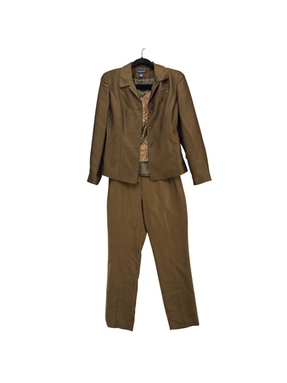 Ann Taylor Silk 3 Piece Suit Womens Olive Green Metallic Beaded Top Size 2-4